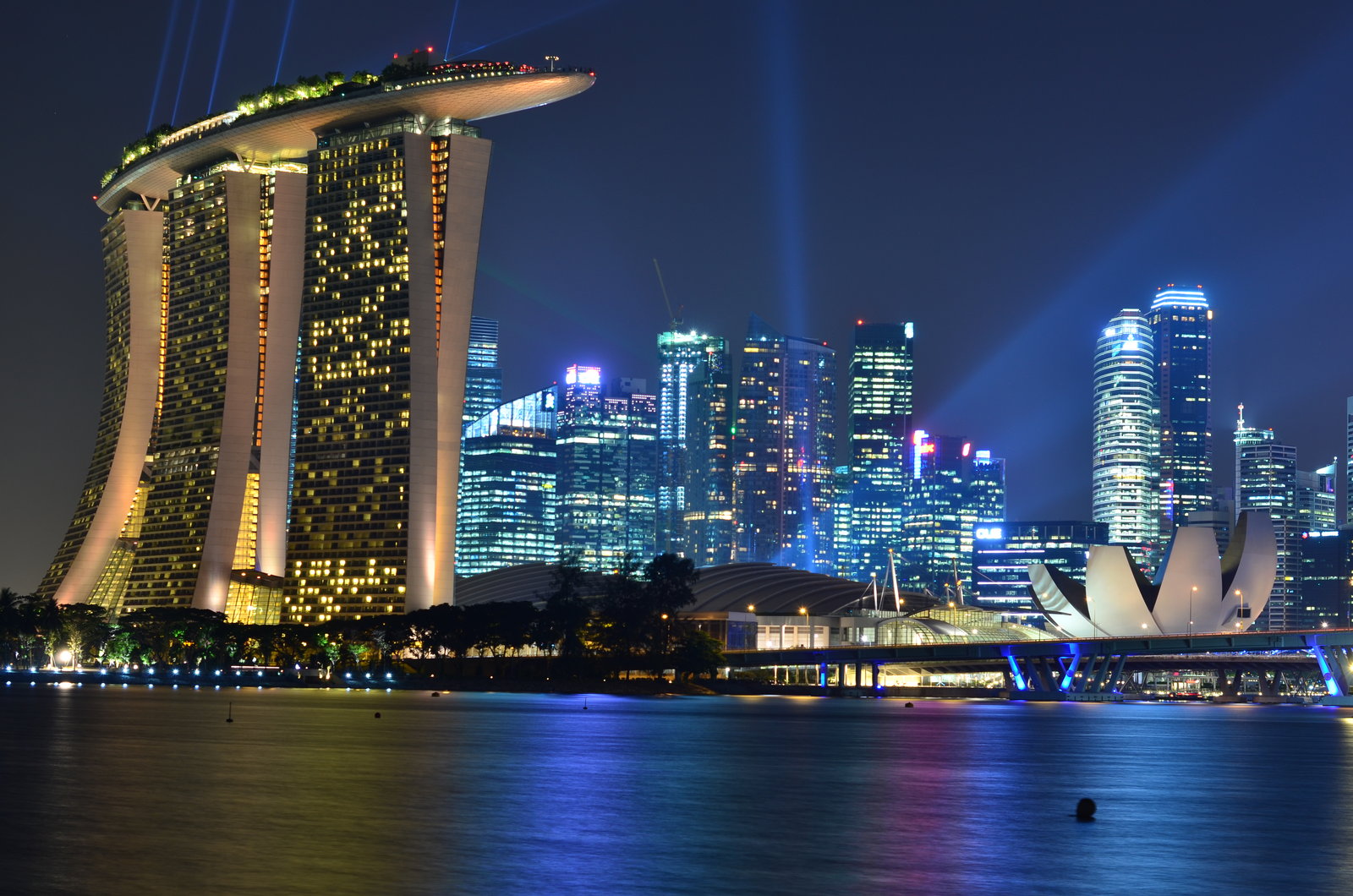 Marina Bay and the Singapore central business district at night