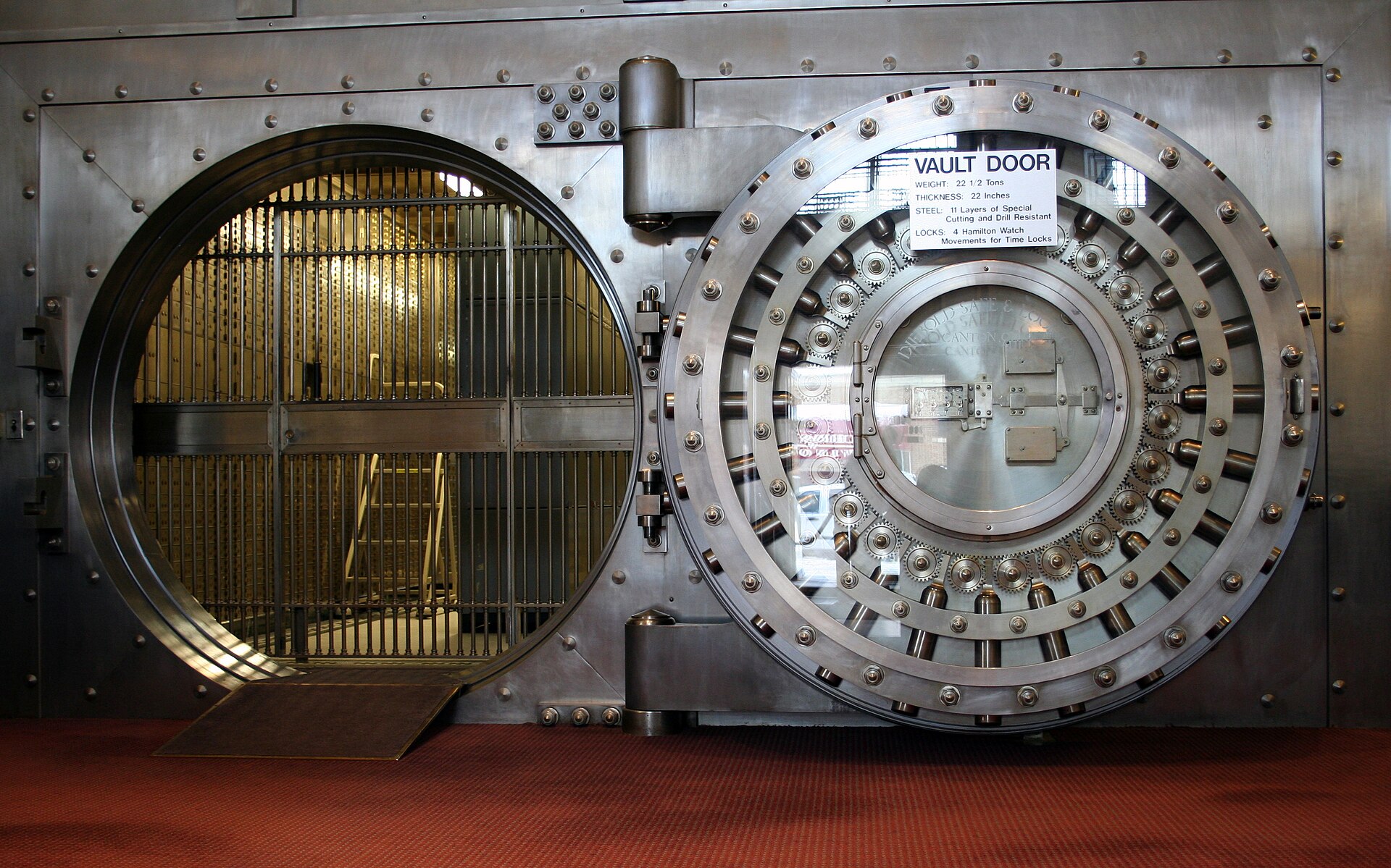 The vault door of the Winona Savings Bank